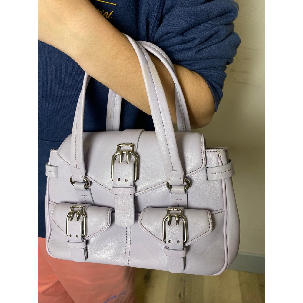 Cole Haan Alexa SP05 Lavender Leather Satchel Buckle Detail Handbag Purple